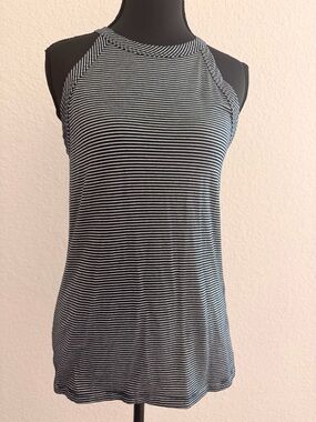 Three Dots Black & White Striped Halter Tank Top | Minimalist Nautical Style
